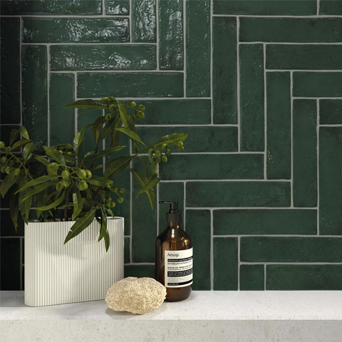 Herringbone, vintage racing green metro tiles
